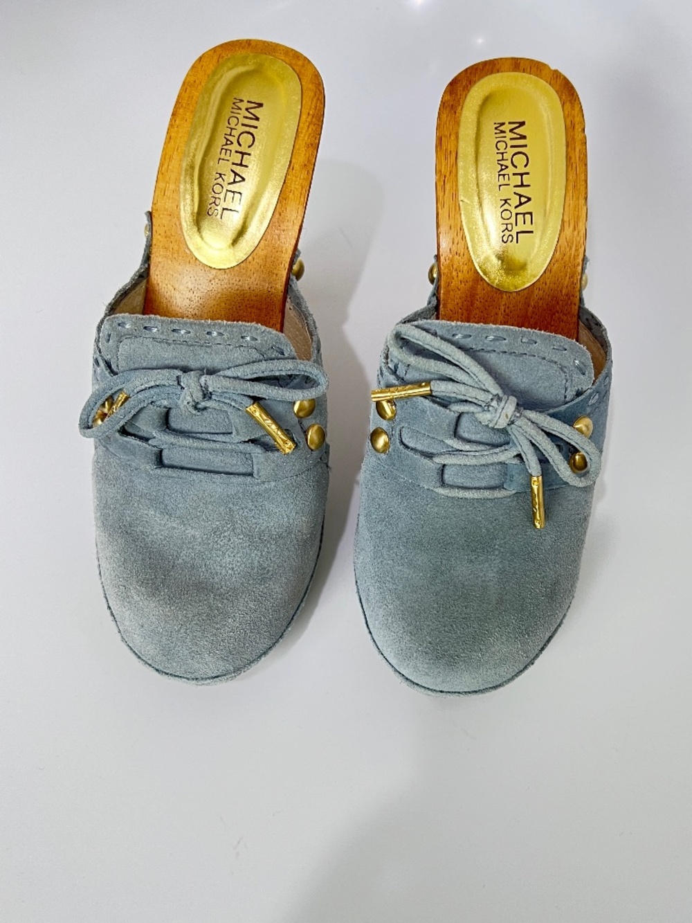 Michael Kors Blue Suede Platform Clog Sandals Size 6M